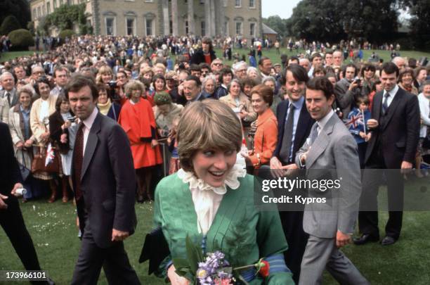 Prince Charles and Lady Diana Spencer visit Broadlands shortly after their engagement, March 1981.