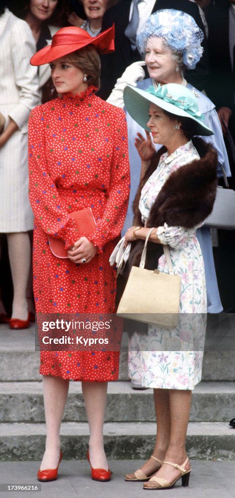 Lady Diana Spencer with the Queen Mother and Princess Margaret during ...