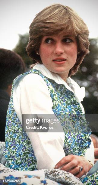Lady Diana Spencer, the future Diana, Princess of Wales at a polo match in Hampshire, 1981. It was on this occasion that she was driven to tears by...
