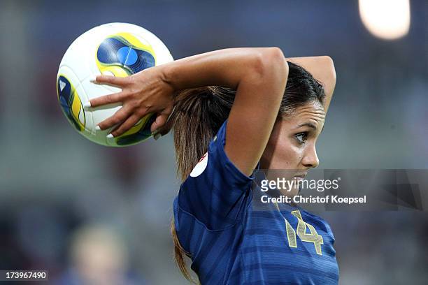 Louisa Necib of France does a throw-in during the UEFA Women's EURO 2013 Group C match between France and England at Linkoping Arena on July 18, 2013...