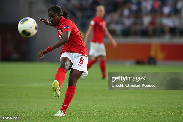 Anita Asante of England shoots the ball during the UEFA Women's EURO 2013 Group C match between France and England at Linkoping Arena on July 18,...