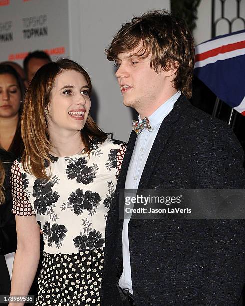 Actress Emma Roberts and actor Evan Peters attend the Topshop Topman LA flagship store opening party at Cecconi's Restaurant on February 13, 2013 in...