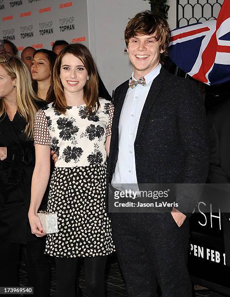 Actress Emma Roberts and actor Evan Peters attend the Topshop Topman LA flagship store opening party at Cecconi's Restaurant on February 13, 2013 in...