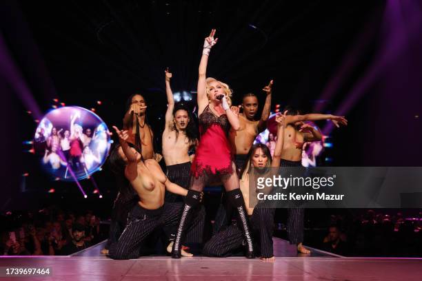 Madonna performs during The Celebration Tour at The O2 Arena on October 15, 2023 in London, England.