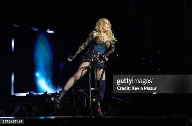 Madonna performs during The Celebration Tour at The O2 Arena on October 15, 2023 in London, England.