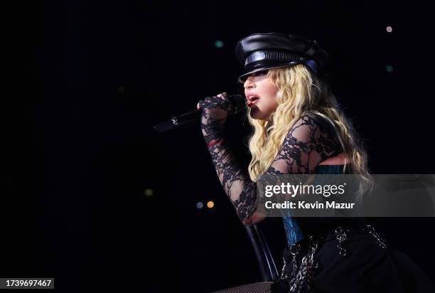 Madonna performs during The Celebration Tour at The O2 Arena on October 15, 2023 in London, England.