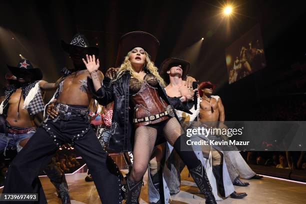 Madonna performs during The Celebration Tour at The O2 Arena on October 15, 2023 in London, England.