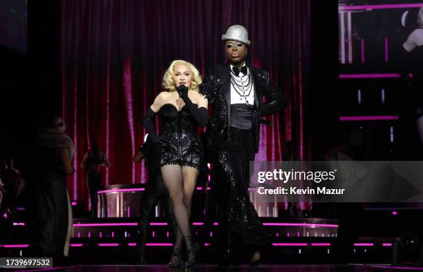 Madonna and Bob the Drag Queen perform during The Celebration Tour at The O2 Arena on October 15, 2023 in London, England.