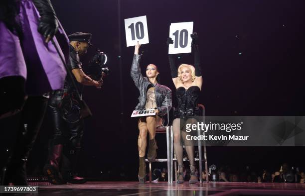 Twigs and Madonna perform during The Celebration Tour at The O2 Arena on October 15, 2023 in London, England.