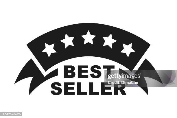 stockillustraties, clipart, cartoons en iconen met best seller award emblem. ribbon with five stars and the inscription best seller - motto