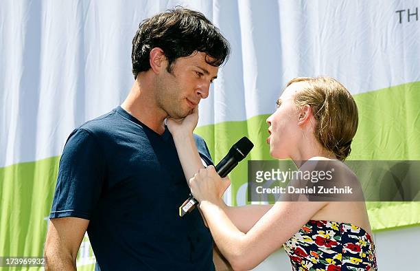 Kyle Barisich and Samantha Hill from "Phantom of the Opera" perform during 106.7 LITE FM's Broadway in Bryant Park 2013 at Bryant Park on July 18,...