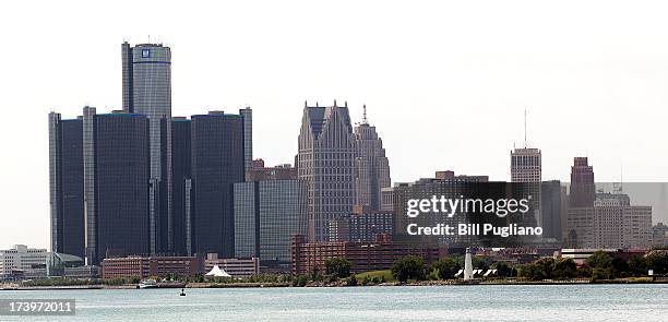 The city of Detroit's skyline is shown July 18, 2013 in Detroit, Michigan. Detroit today filed for Chapter 9 bankruptcy, making it the largest city...