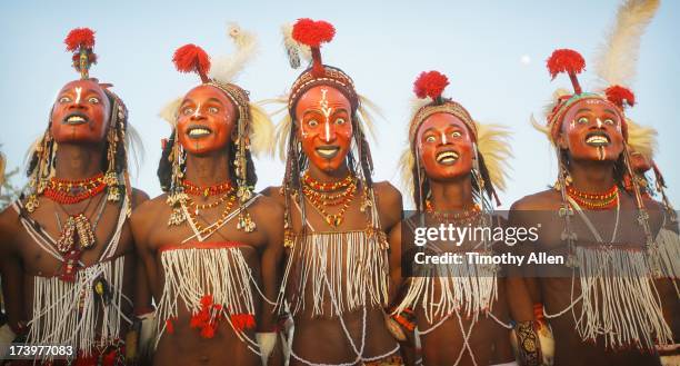 men dance the yaake during gerewol - afrikanischer volksstamm stock-fotos und bilder