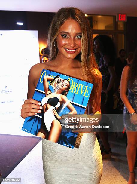 Model Hannah Davis attends the Ocean Drive Magazine Issue Release Party hosted by cover model Hannah Davis during Mercedes-Benz Fashion Week Swim...