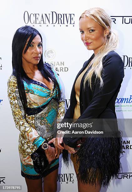 Tanya Draskovic and Katya Aksenova attend the Ocean Drive Magazine Issue Release Party hosted by cover model Hannah Davis during Mercedes-Benz...