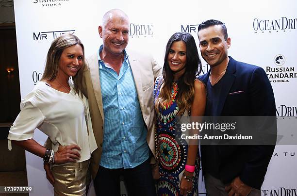 Susan Penrod, Bill Bentz, Caitlin Saucier Perrone, and Justin Perrone attend the Ocean Drive Magazine Issue Release Party hosted by cover model...