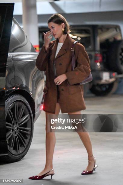 Hailey Bieber is seen leaving Sushi Park on October 20, 2023 in Los Angeles, California.