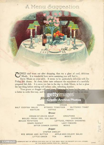 Color back cover of a Cunard Line cruise dinner menu with serving suggestions, 1934.