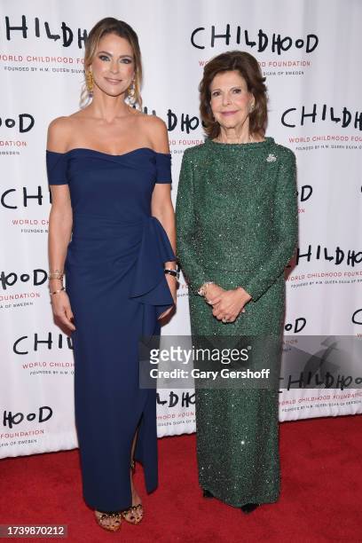 Princess Madeleine of Sweden and HM Queen Silvia of Sweden attend the World Childhood Foundation 2023 Gala at 583 Park Avenue on October 16, 2023 in...