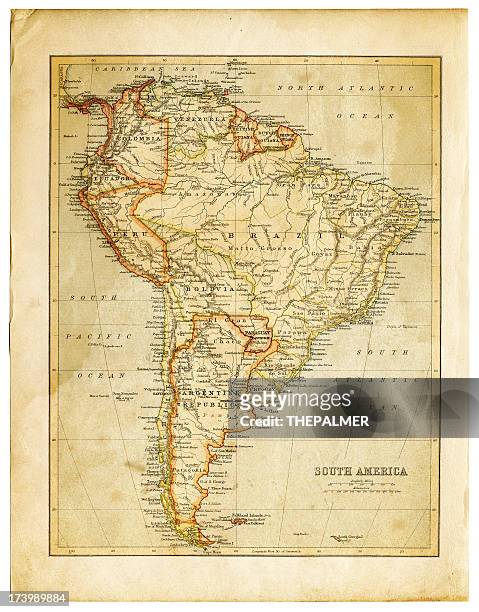 alte karte von südamerika - south america stock-fotos und bilder