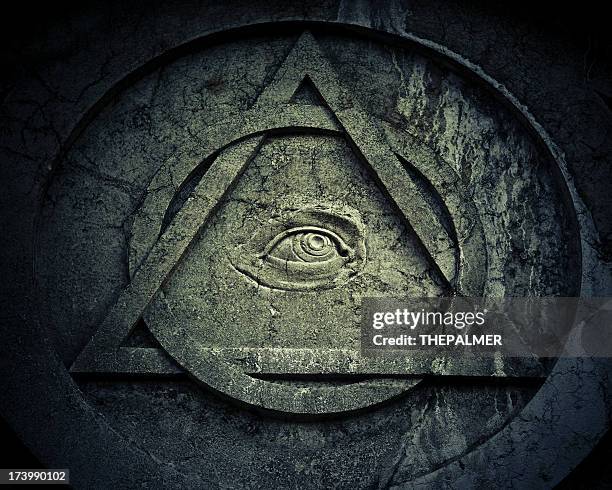 mystic eye symbol with interlocking circle and triangle - freemasons stock pictures, royalty-free photos & images