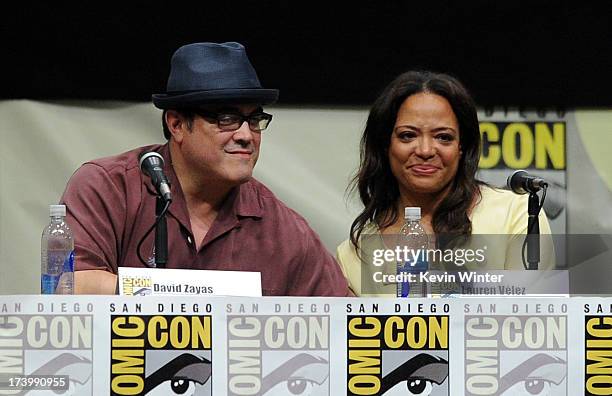 Actors David Zayas and Lauren Velez speak onstage at Showtime's "Dexter" panel during Comic-Con International 2013 at San Diego Convention Center on...