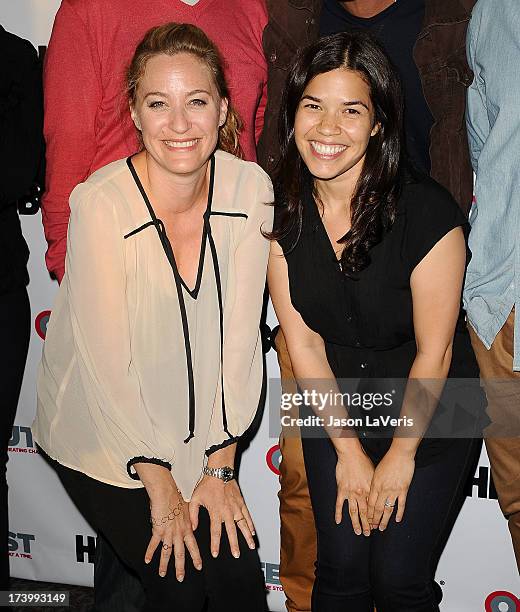 Actress America Ferrera and guest attend the screenwriting lab reading at the 2013 Outfest Film Festival at the Directors Guild Of America on July...