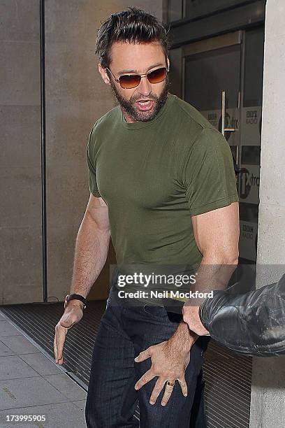 Hugh Jackman seen at BBC Radio One on July 19, 2013 in London, England.