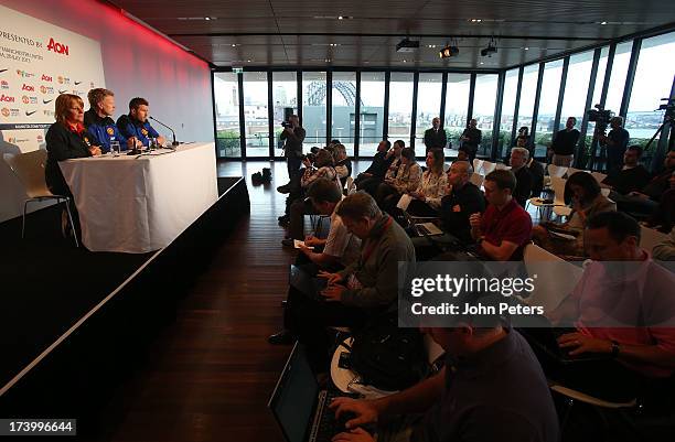 Manager David Moyes of Manchester United speaks during a press conference as part of their pre-season tour of Bangkok, Australia, China, Japan and...