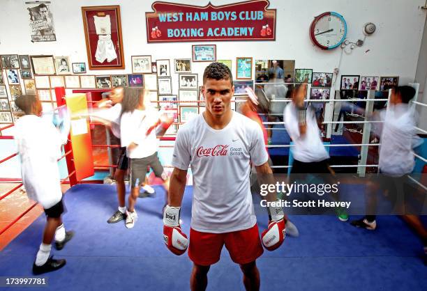 Anthony Ogogo joins teenagers from East London to take part in a boxing training session run by Coca-Cola GB and sports charity StreetGames at West...