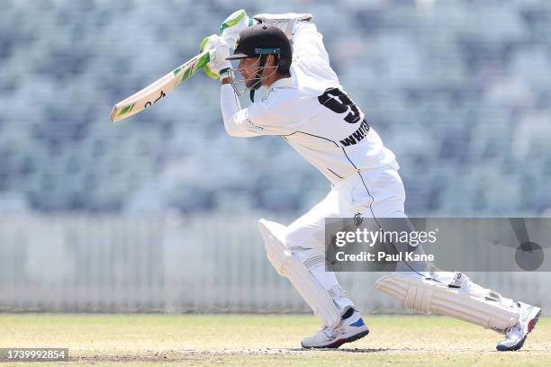 Sam Whiteman of Western Australia bats during Day 3 of the Sheffield Shield match between Western Australia and Tasmania at the WACA, on October 17...
