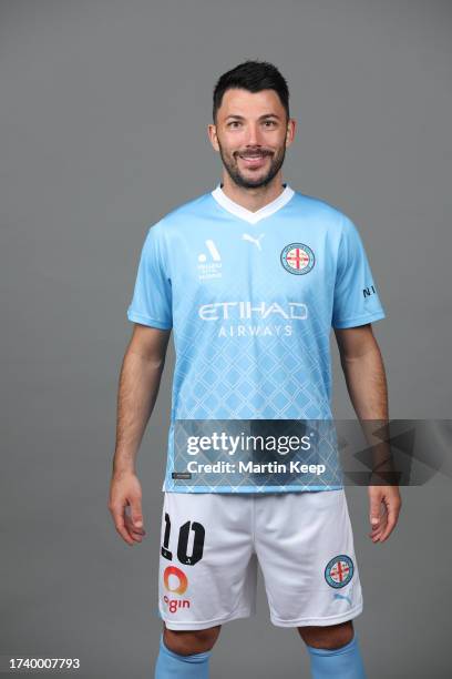 Tolgay Arslan of Melbourne City poses for a photo during a Melbourne City A-League Men's headshots session at Ultra Football Abbotsford on October...