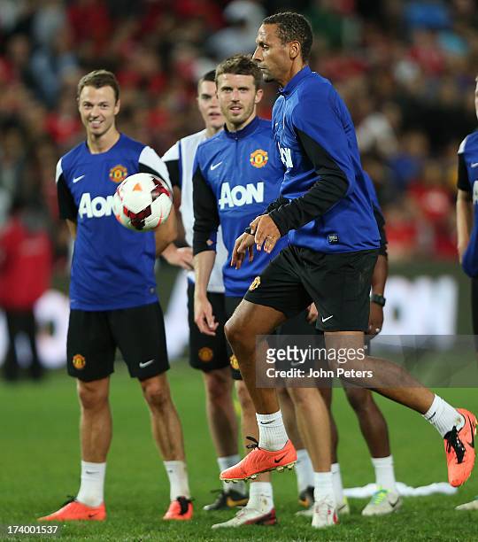 Rio Ferdinand of Manchester United in action during a first team training session as part of their pre-season tour of Bangkok, Australia, China,...