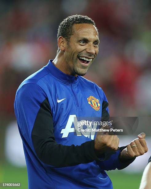 Rio Ferdinand of Manchester United in action during a first team training session as part of their pre-season tour of Bangkok, Australia, China,...
