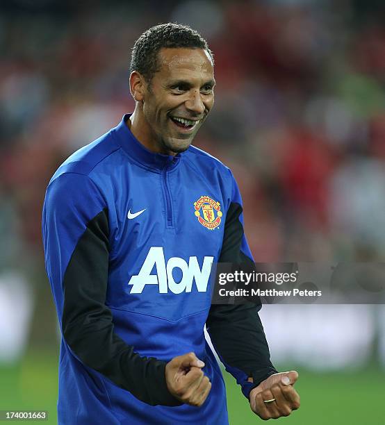 Rio Ferdinand of Manchester United in action during a first team training session as part of their pre-season tour of Bangkok, Australia, China,...