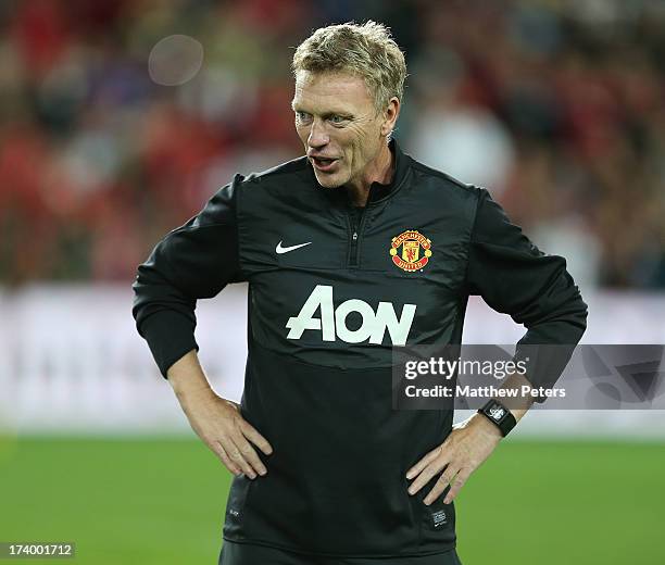 Manager David Moyes of Manchester United in action during a first team training session as part of their pre-season tour of Bangkok, Australia,...