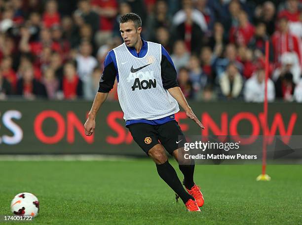 Robin van Persie of Manchester United in action during a first team training session as part of their pre-season tour of Bangkok, Australia, China,...