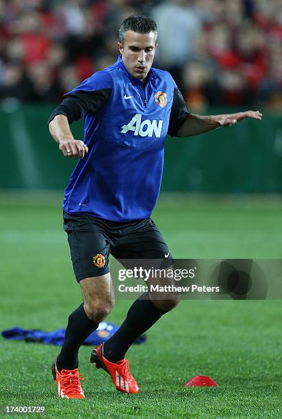 Robin van Persie of Manchester United in action during a first team training session as part of their pre-season tour of Bangkok, Australia, China,...