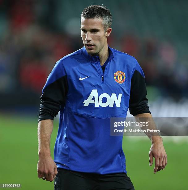 Robin van Persie of Manchester United in action during a first team training session as part of their pre-season tour of Bangkok, Australia, China,...