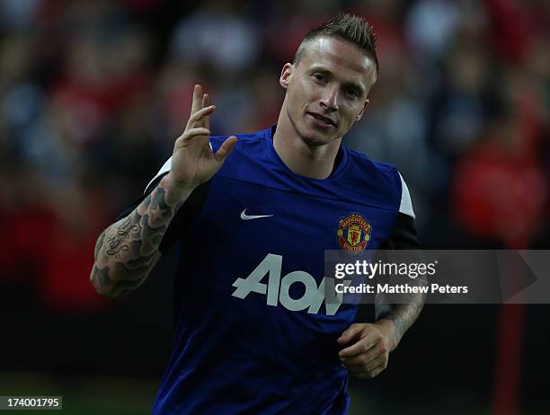 Alexander Buttner of Manchester United in action during a first team training session as part of their pre-season tour of Bangkok, Australia, China,...