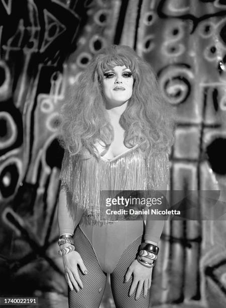 Australian born drag queen, writer and actor Doris Fish on the set of her film 'Vegas In Space', San Francisco, California, August 12, 1984.