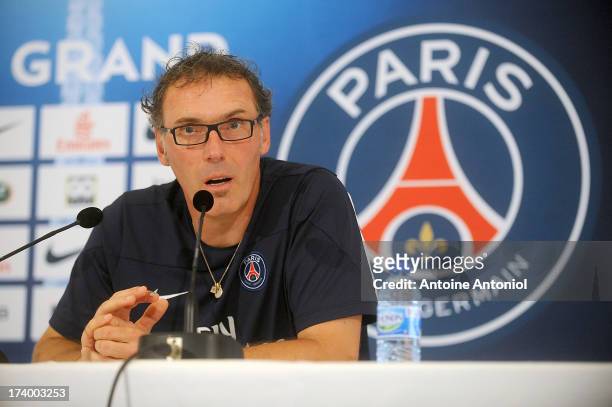Paris Saint-Germain coach Laurent Blanc attends a press conference on July 19, 2013 in Clairefontaine, France.