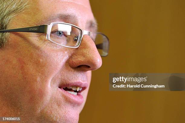 Graham Barnstaple, FC Motherwell Board Member, reacts to the UEFA Champions League Q3 qualifying round draw at the UEFA headquarters on July 19, 2013...