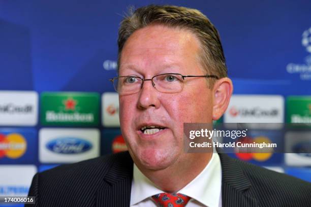 Ron Verkerk, PSV Eindhoven Chairman, reacts to the UEFA Champions League Q3 qualifying round draw at the UEFA headquarters on July 19, 2013 in Nyon,...