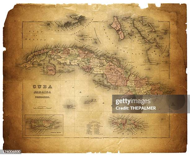 map of cuba and puerto rico 1855 - cuba map stock illustrations