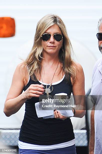 Actress Jennifer Aniston is seen on the set of "Squirrels to the Nuts"on July 19, 2013 in New York City.