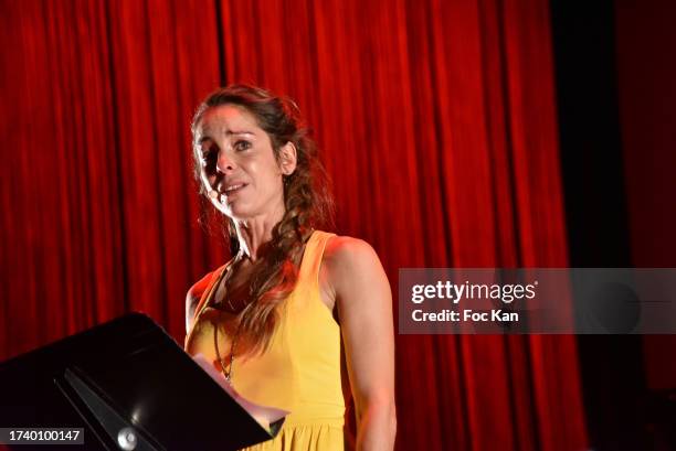 Actress Audrey Dana performs during "Destins De Femmes" Premiere at Theatre Du Rond Point Des Champs Elysees on October 16, 2023 in Paris, France.