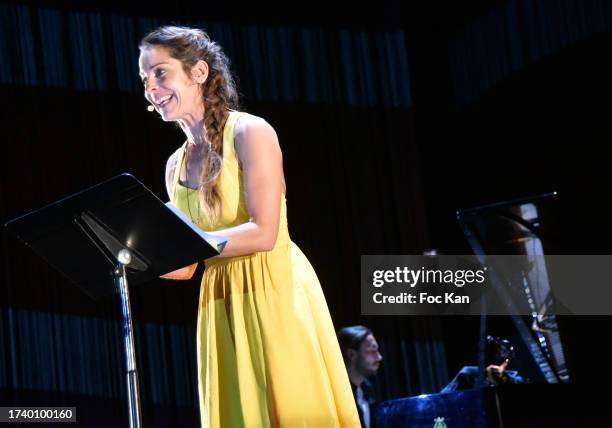 Actress Audrey Dana performs during "Destins De Femmes" Premiere at Theatre Du Rond Point Des Champs Elysees on October 16, 2023 in Paris, France.