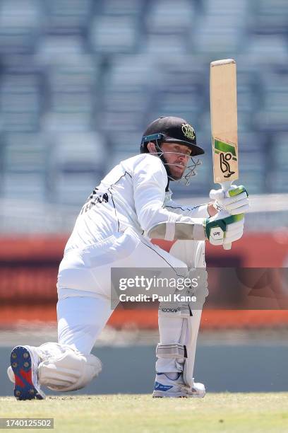 Sam Whiteman of Western Australia bats during Day 3 of the Sheffield Shield match between Western Australia and Tasmania at the WACA, on October 17...