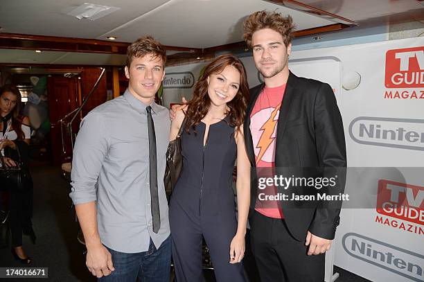 Actors Matt Lanter, Aimee Teegarden, and Grey Damon attend the Nintendo Oasis on the TV Guide Magazine Yacht at Comic-Con day 1 on July 18, 2013 in...